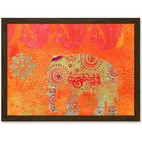 Artery8 DT Indian Collage Elephant Patterned Artwork Framed Wall Art Print A4 in Brown