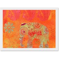 Artery8 DT Indian Collage Elephant Patterned Artwork Framed Wall Art Print A4 in White
