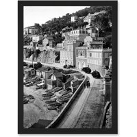 Artery8 Vintage Photo Corniche Road I Marseilles France Artwork Framed Wall Art Print A4 in Black