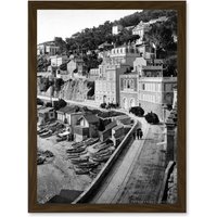 Artery8 Vintage Photo Corniche Road I Marseilles France Artwork Framed Wall Art Print A4 in Brown