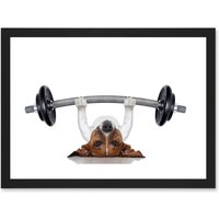 Artery8 Funny Photo Jack Russell Dog Personal Trainer Weight Lifter Artwork Framed Wall Art Print A4 in Black