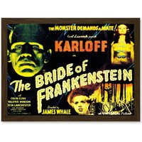 Artery8 Movie Film Sequel Bride Frankenstein Karloff Whale Horror Artwork Framed Wall Art Print A4 in Brown