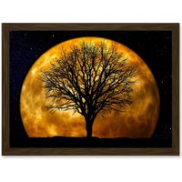 Artery8 Photo Composition Nature Silhouette Moon Star Tree Artwork Framed Wall Art Print A4 in Brown