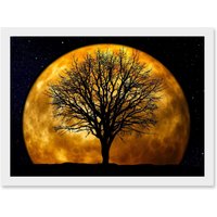 Artery8 Photo Composition Nature Silhouette Moon Star Tree Artwork Framed Wall Art Print A4 in White