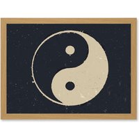 Artery8 Drawing Taoist Philosophy Yin Yang Black White Artwork Framed Wall Art Print A4 in Light Oak