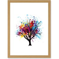 Artery8 Paint Splat Abstract Tree Rainbow Picture Artwork Framed Wall Art Print A4 in Light Oak