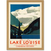 Artery8 Vintage Travel Advert Tourism Lovely Lake Louise Canada Rockies Artwork Framed Wall Art Print A4 in Light Oak