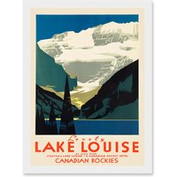 Artery8 Vintage Travel Advert Tourism Lovely Lake Louise Canada Rockies Artwork Framed Wall Art Print A4 in White