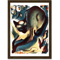 Artery8 Siamese Cat Butterfly Animal Artwork Framed Wall Art Print A4 in Brown