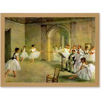 Artery8 Painting Degas Hall Opera Ballet Rue Peletier Dancers Artwork Framed Wall Art Print A4 in Light Oak