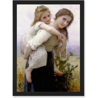 Artery8 Painting Bouguereau Pleasant Burden Old Master Artwork Framed Wall Art Print A4 in Black