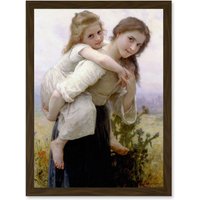 Artery8 Painting Bouguereau Pleasant Burden Old Master Artwork Framed Wall Art Print A4 in Brown