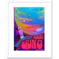 Artery8 Wall Art Print NASA Juno Mission to Jupiter Psychedelic Artwork Framed 9X7 Inch in White | Size: W7" x H9"