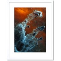 Artery8 Wall Art Print NASA James Webb Telescope Ghostly Figures Pillars of Creation MIRI Image Artwork Framed 9X7 Inch in White | Size: W7" x H9"
