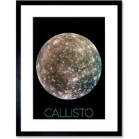 Artery8 Wall Art Print NASA Galileo Spacecraft Jupiters Moon Callisto Poster Artwork Framed 9X7 Inch in Black | Size: W7" x H9"