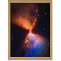 Artery8 NASA James Webb Telescope Catches Fiery Hourglass New Star Forms Protostar Artwork Framed Wall Art Print A4 in Light Oak