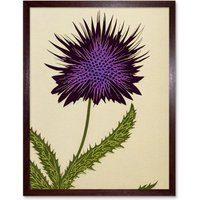 Artery8 Wall Art Print Stylized Modern Purple Scottish Thistle Flower Art Framed in Brown | Size: W12" x H16"