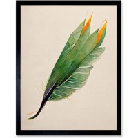 Artery8 Wall Art Print Tropical Bird of Paradise Leaf Botanical Art Framed in Black | Size: W12" x H16"
