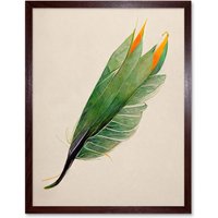 Artery8 Wall Art Print Tropical Bird of Paradise Leaf Botanical Art Framed in Brown | Size: W12" x H16"