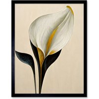 Artery8 Wall Art Print Elegant Modern Calla Lily Black Gold Beige Art Framed | Size: W12" x H16"