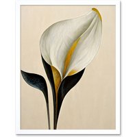 Artery8 Wall Art Print Elegant Modern Calla Lily Black Gold Beige Art Framed in White | Size: W12" x H16"