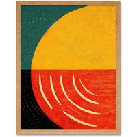 Artery8 Wall Art Print Simple Bold Abstract Modern Painting Teal Mustard Coral Black Art Framed in Light Oak | Size: W12" x H16"