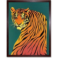 Artery8 Modern Tiger on Teal Orange Bold Home Decor 12x16" Framed Art Print in Brown | Size: W12" x H16"