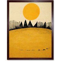 Artery8 Wall Art Print Minimalist Tribal Abstract Dessert Yellow Painting Art Framed in Brown | Size: W12" x H16"