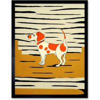 Artery8 Wall Art Print Beagle Dog Springer Orange on Mustard Spaniel Art Framed in Black | Size: W12" x H16"