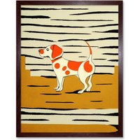 Artery8 Wall Art Print Beagle Dog Springer Orange on Mustard Spaniel Art Framed in Brown | Size: W12" x H16"