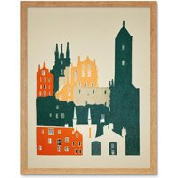 Artery8 Wall Art Print Edinburgh Old Town Retro Street Art Framed in Light Oak | Size: W12" x H16"