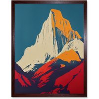Artery8 Wall Art Print El Capitan Rock Yosemite Valley Pop Art Yellow Red Art Framed in Brown | Size: W12" x H16"