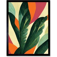 Artery8 Wall Art Print Abstract Boho Colour Exotic Tropical Leaves Botanical Art Framed in Black | Size: W12" x H16"