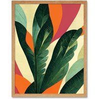 Artery8 Wall Art Print Abstract Boho Colour Exotic Tropical Leaves Botanical Art Framed in Light Oak | Size: W12" x H16"