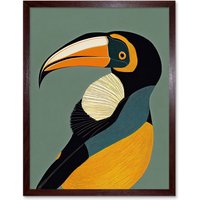 Artery8 Wall Art Print Keel Billed Toucan Bird Portrait Vintage Art Framed in Brown | Size: W12" x H16"