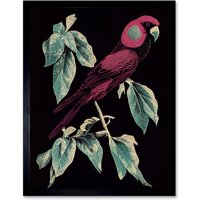 Artery8 Wall Art Print Burgundy Parakeet Retro Modern Vintage Tropical Jungle Art Framed in Black | Size: W12" x H16"