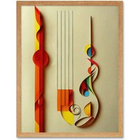 Artery8 Wall Art Print Kandinsky Inspired Abstract Musical Symbol Clefs Music Yellow Turquoise Orange Art Framed in Light Oak | Size: W12" x H16"