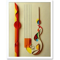 Artery8 Wall Art Print Kandinsky Inspired Abstract Musical Symbol Clefs Music Yellow Turquoise Orange Art Framed in White | Size: W12" x H16"