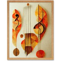 Artery8 Wall Art Print Modern Abstract Musical Symbol Clef & Staff in Warm Autumn Colours Art Framed in Light Oak | Size: W12" x H16"