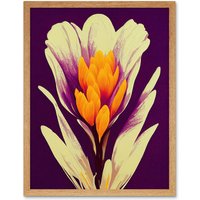 Artery8 Wall Art Print Vibrant Saffron Crocus Flower Abstract in Violet Orange Cream Art Framed in Light Oak | Size: W12" x H16"