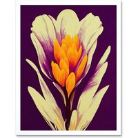 Artery8 Wall Art Print Vibrant Saffron Crocus Flower Abstract in Violet Orange Cream Art Framed in White | Size: W12" x H16"