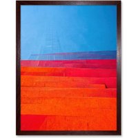 Artery8 Wall Art Print Abstract Minimalist Steps Painting Blue Purple Pink Orange Red Art Framed in Brown | Size: W12" x H16"