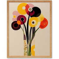 Artery8 Retro Spring Summer Flowers Floral Burgundy Orange Framed Art Print in Light Oak | Size: W12" x H16"
