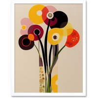 Artery8 Retro Spring Summer Flowers Floral Burgundy Orange Framed Art Print in White | Size: W12" x H16"