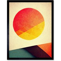 Artery8 Wall Art Print Minimal Sunset Retro Sun Planet Gradient Colour Orange Yellow Peach Planet Art Framed in Black | Size: W12" x H16"