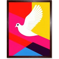 Artery8 Wall Art Print White Peace Dove Vibrant Colourful Geometric Multi Colour Graphic Design Art Framed in Brown | Size: W12" x H16"