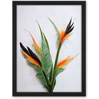 Artery8 Wall Art Print Bird of Paradise Stem Leaves & Flowers Tropical Plant Botanical Large Framed Wall Dรฉcor Art in Black | Size: W18" x H24"