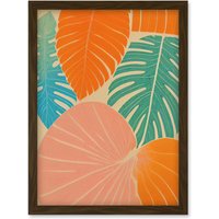 Artery8 Tropical Monstera Leaf Jungle Pastel Botanical Artwork Framed Wall Art Print A4 in Brown
