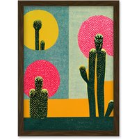 Artery8 Surreal Pop Art Cholla Desert Cactus Artwork Framed Wall Art Print A4 in Brown