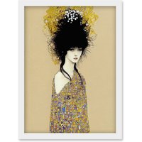 Artery8 Woman in Klimt Style Dress Gold Black Painting Artwork Framed Wall Art Print A4 in White